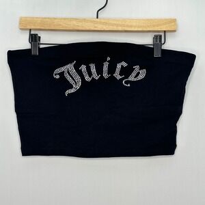 Juicy Couture Black Rhinestone Logo Tube Top Crop Y2K Style Size L